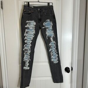 Levi's LO-BALL Big‎ "E" Distressed Gray & Blue Skinny Jeans Men's 29" Long Tall